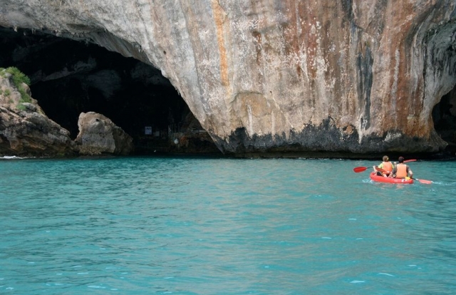  On a two-seater kayak